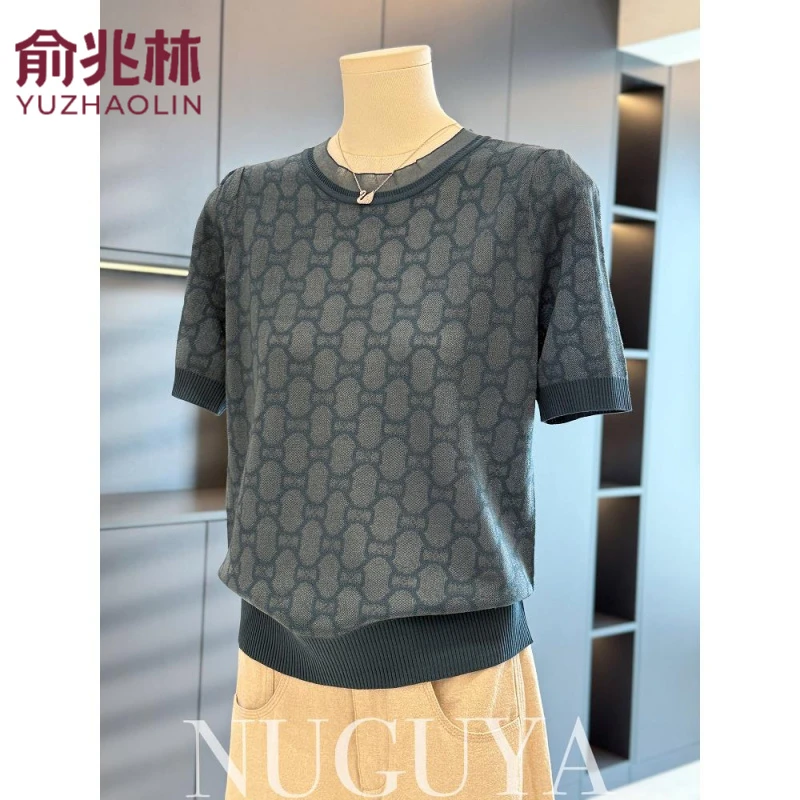 俞兆林时尚洋气妈妈装针织衫女短袖夏装新款上衣减龄小衫气质中老