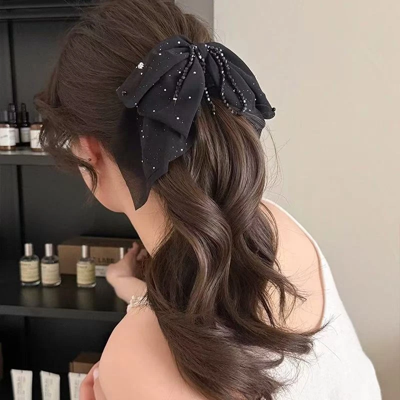 月光舞曲高级感气质网纱蝴蝶结发夹女后脑勺半扎1833