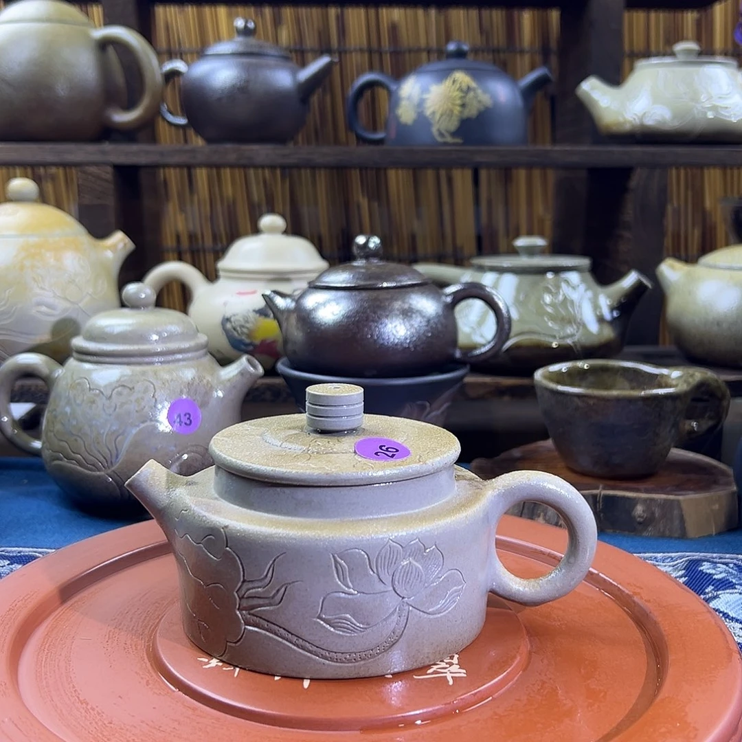 杯建水紫陶浮雕柴烧壶全手工160cc