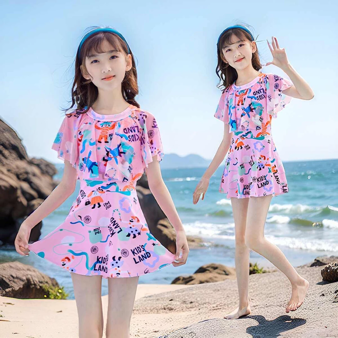 儿童泳衣新款夏季洋气韩版连体短袖女款女童泳装中小童宝宝游泳衣