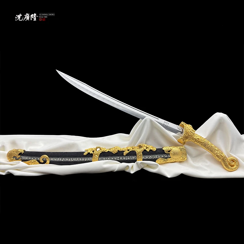 龙泉沈广隆-沈州作品虎威刀 包金 鱼皮 花纹钢 手工 宝剑 未开刃