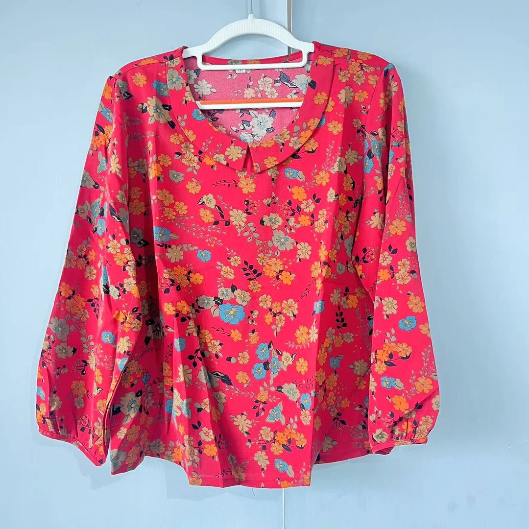 025圆领长袖红色妈妈装