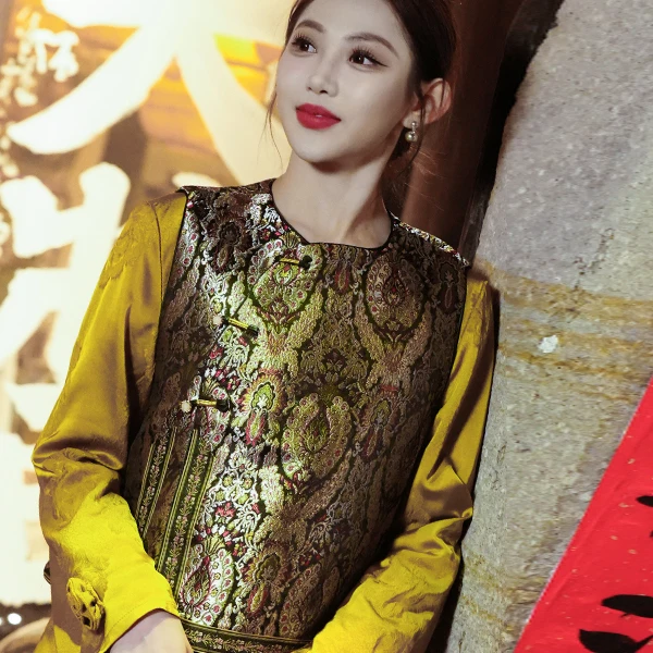 【流金岁月】25新品桑蚕丝宋锦提花织金香云纱新中式马甲10010