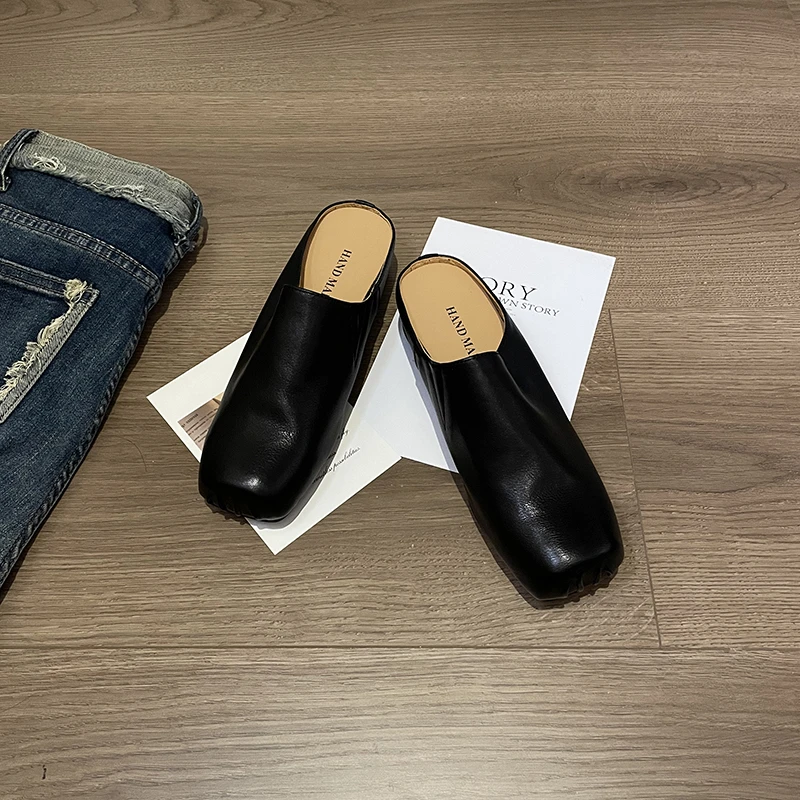 Shoe/马皮/6CM新款方头懒人一脚蹬穆勒拖休闲舒适百搭包头AC1555