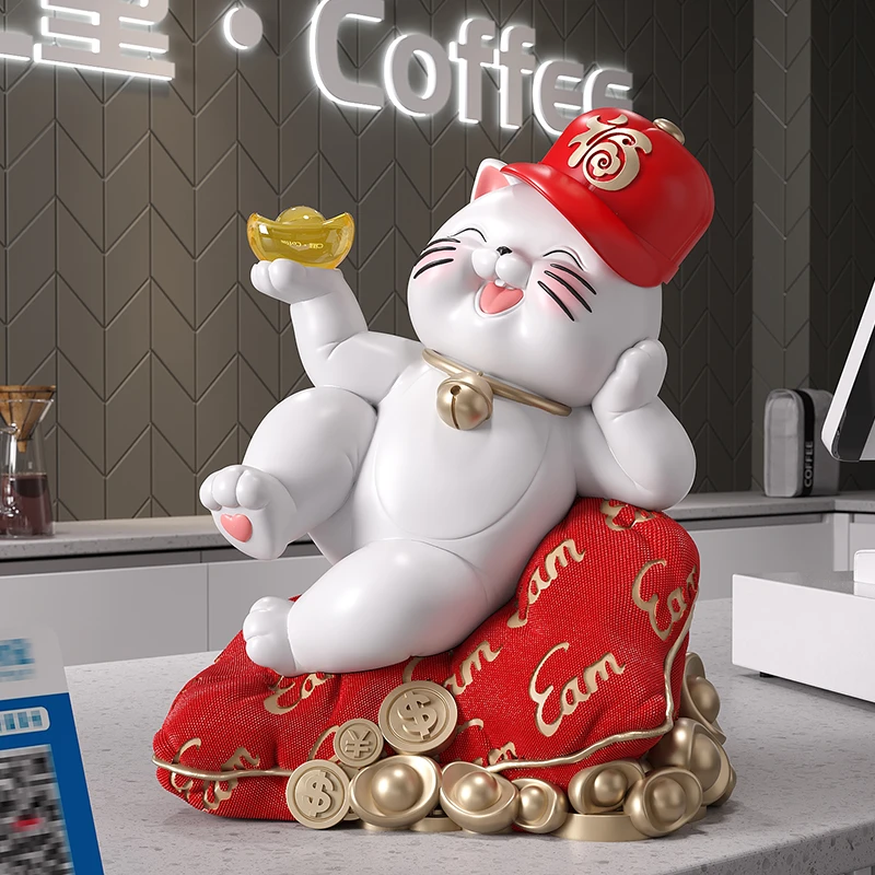 国潮躺赚招财猫摆件店铺收银台装饰开业礼物客厅玄关乔迁新居礼品
