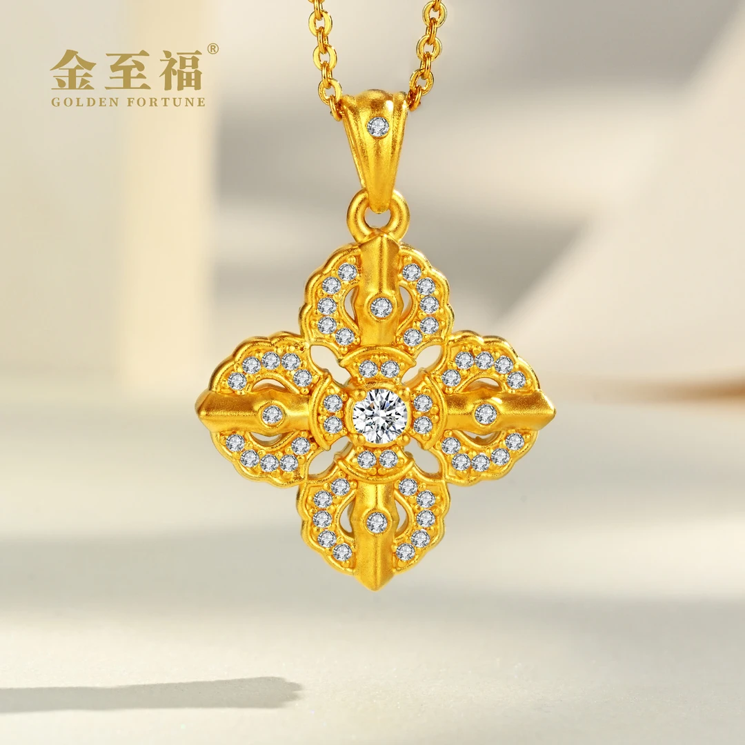 金至福【点钻系列】足金999黄金5D点钻闪钻金刚杵吊坠（不含链）