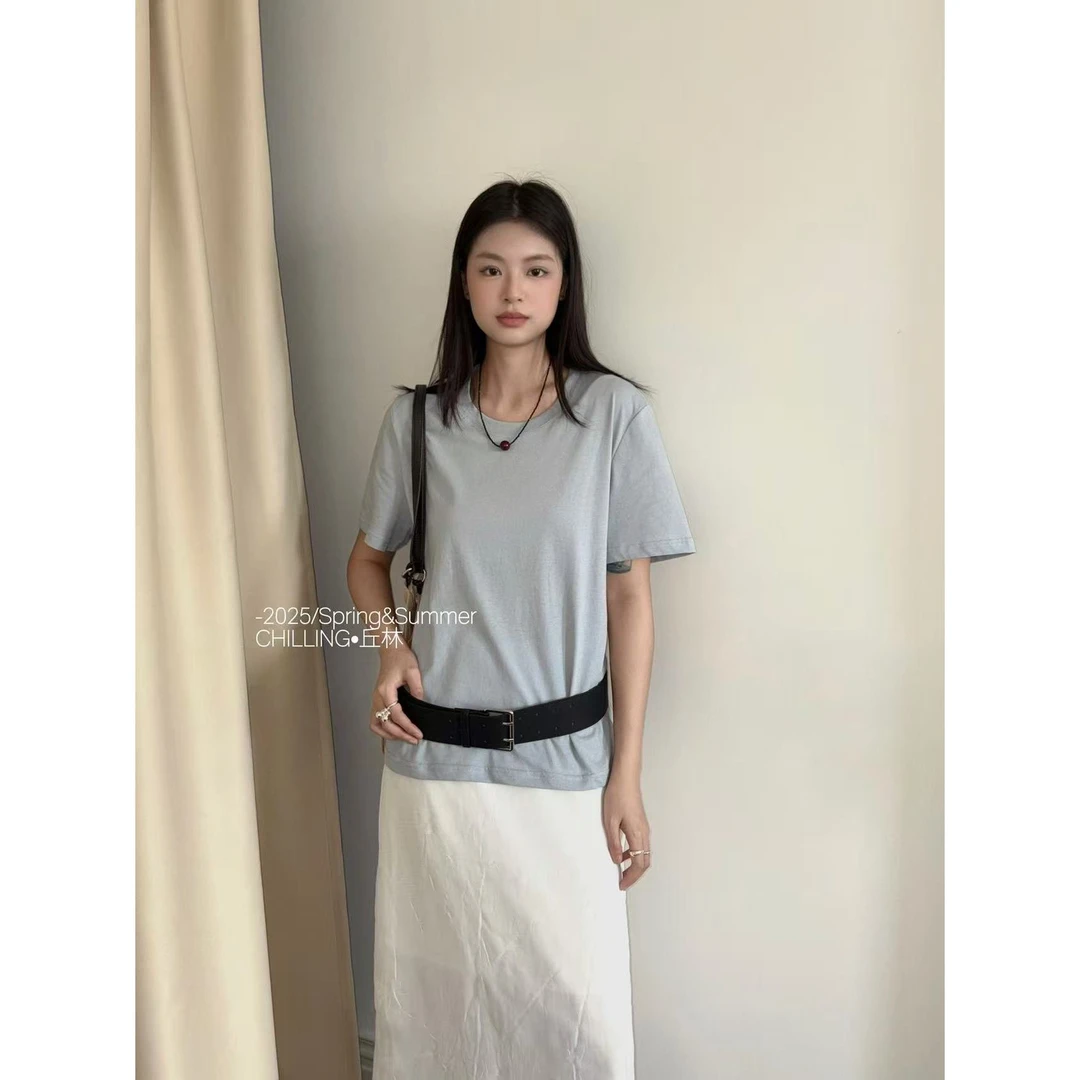 J-T287#CHILLING24#韩系简约气质百搭短袖上衣（福利）