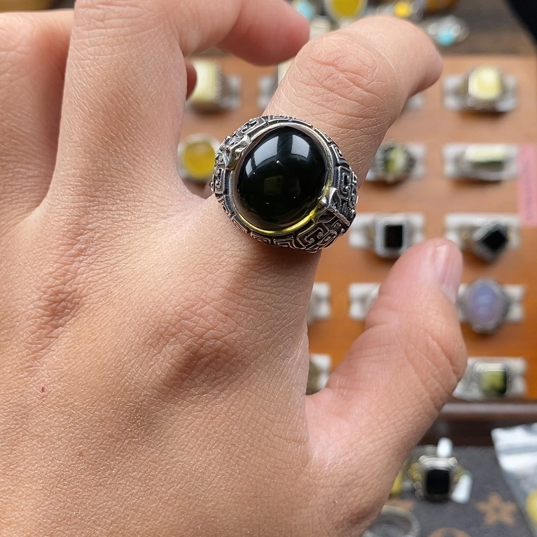 蜜蜡银S925镶嵌戒指