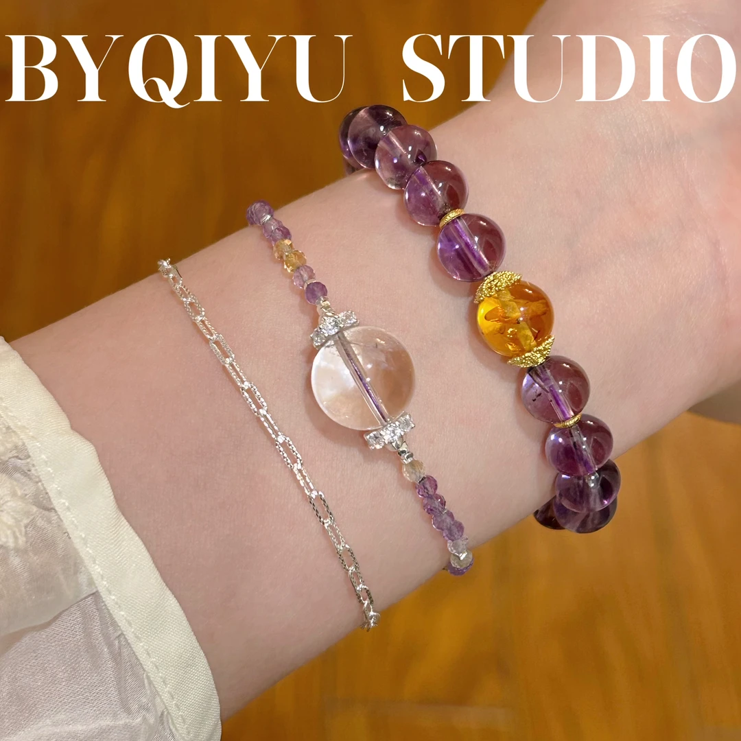 S925银紫水晶黄紫晶可调节手链一条