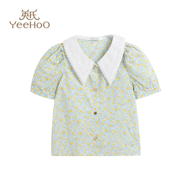【粉丝专享】英氏女童夏季碎花衬衫儿童短袖衬衣YS2302501YFW