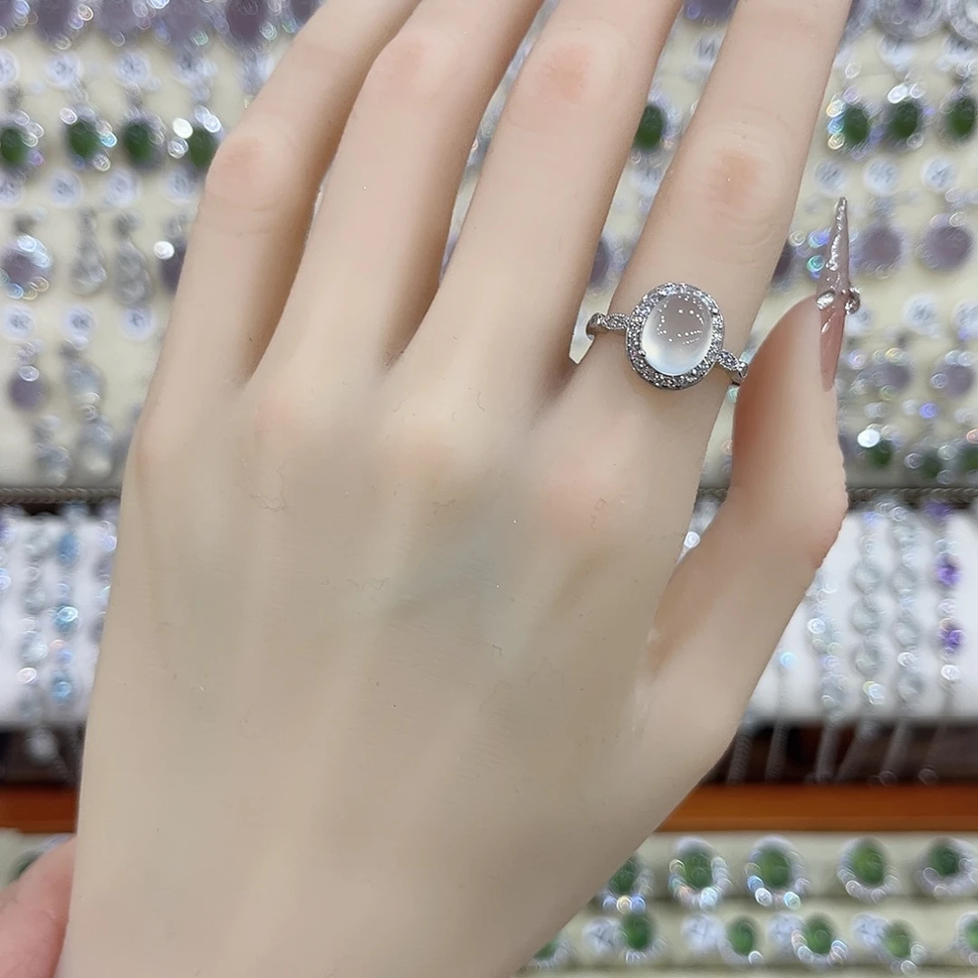 蛇纹石玉银S925镶嵌戒指