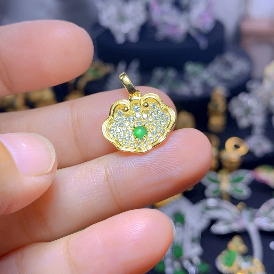 翡翠银S925镶嵌耳饰天然翡翠