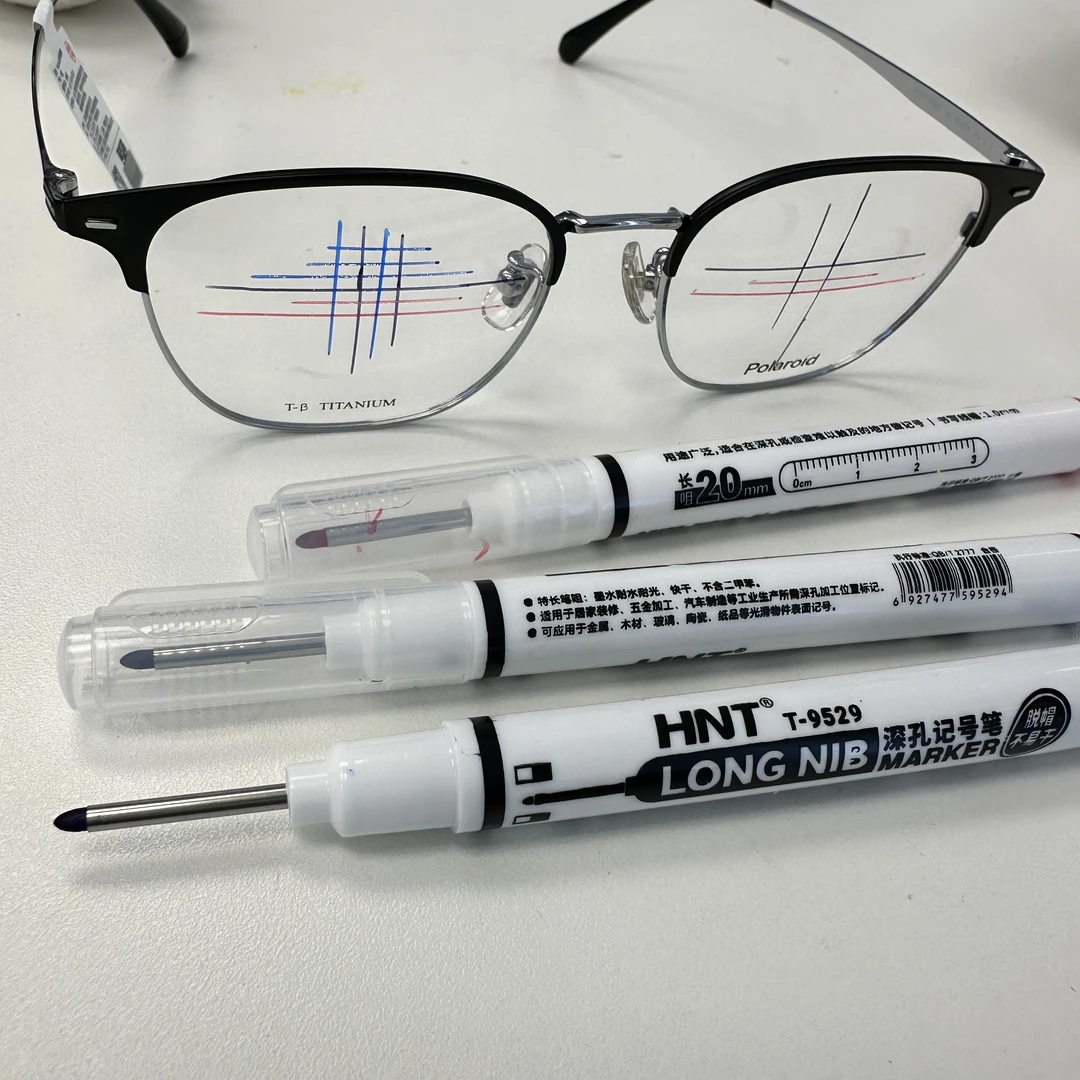眼镜加工定位专用划线笔黑红蓝各一支 细尖鼻头划线精准 6支划算