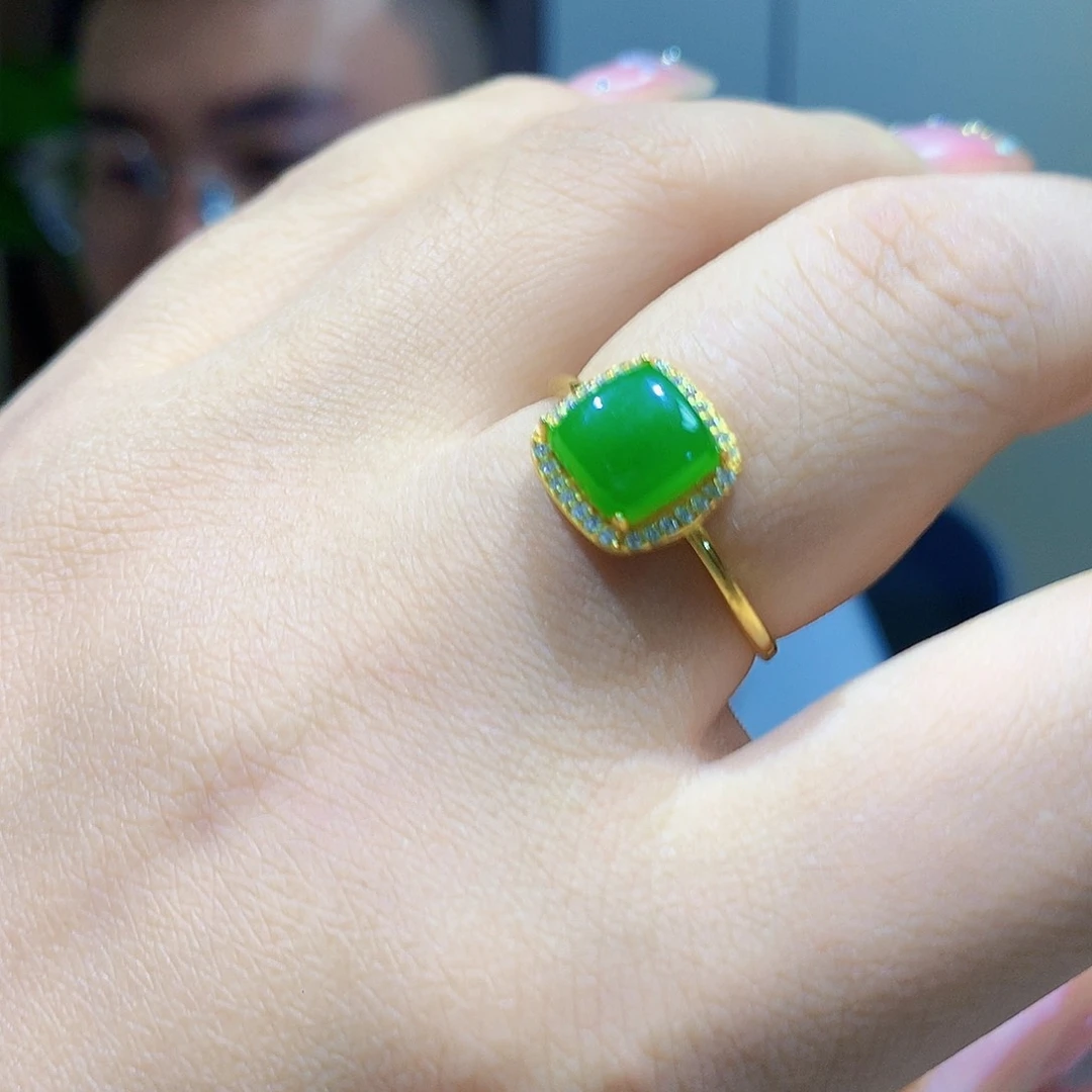银S925镀金镶嵌戒指和田玉（碧玉）