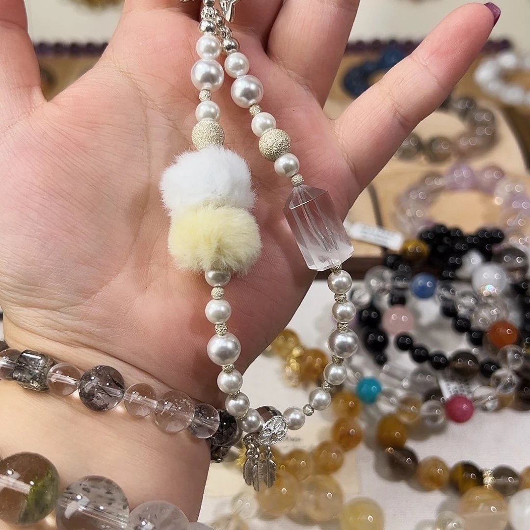 水晶合金手链兔毛手机链