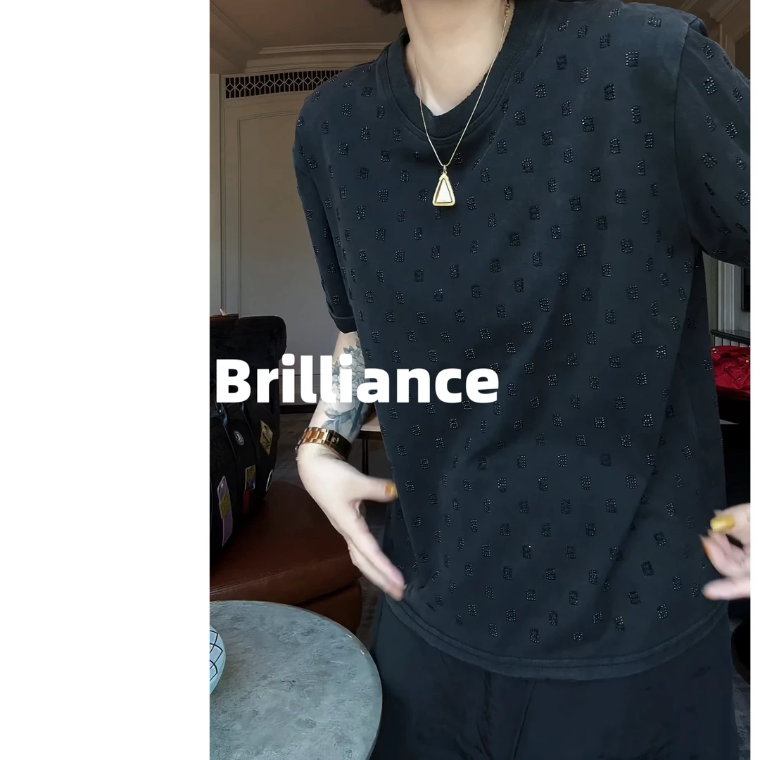 Brilliance【重工烫钻T】巴家镶钻字母水洗潮流百搭高级潮牌短袖