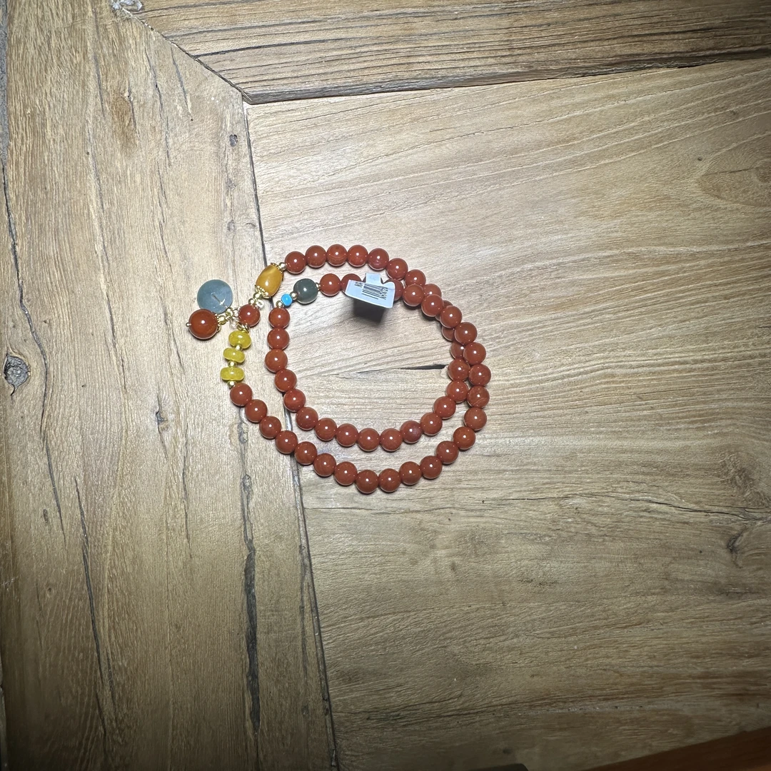 红珠平安玉坠双圈手串K444 无礼盒