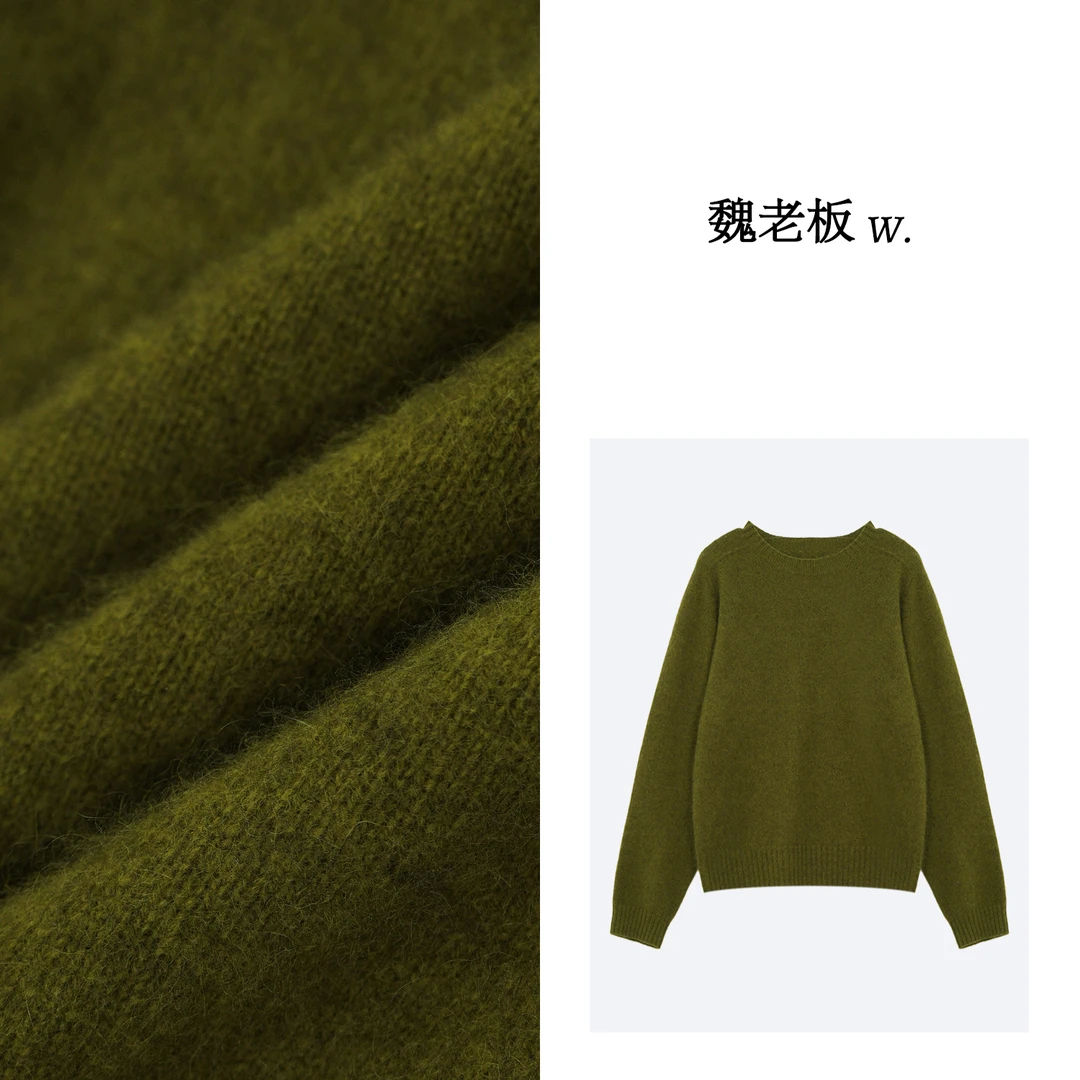 W.Diva【佳色】春季超柔宽松时尚品质羊绒套头圆领毛衣4Z0726002