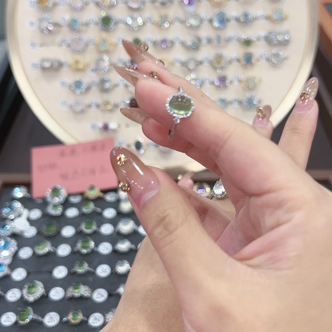 蛇纹石玉戒指银S925镶嵌