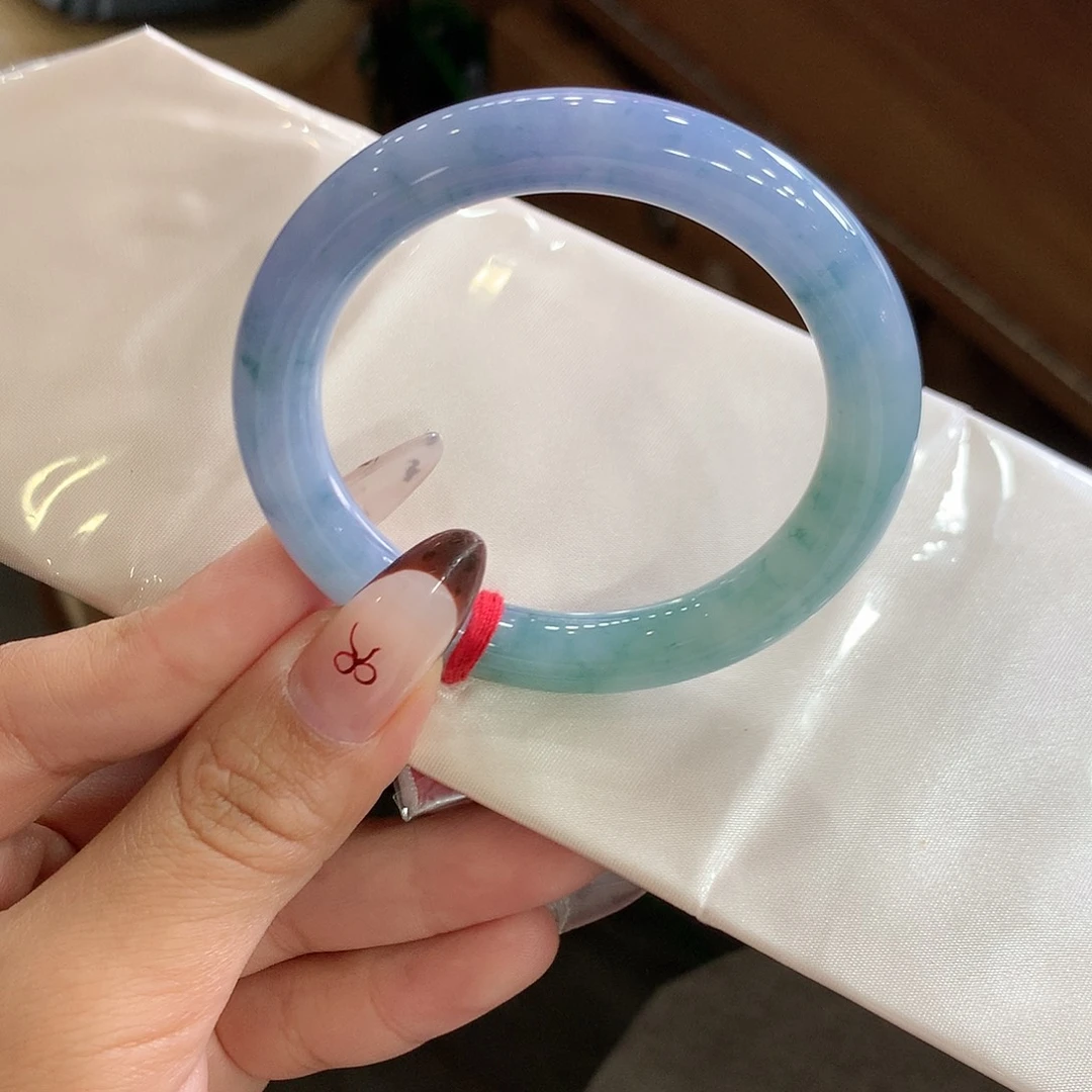 翡翠未镶嵌手镯（圆镯）43号 莫奈睡莲 大漏