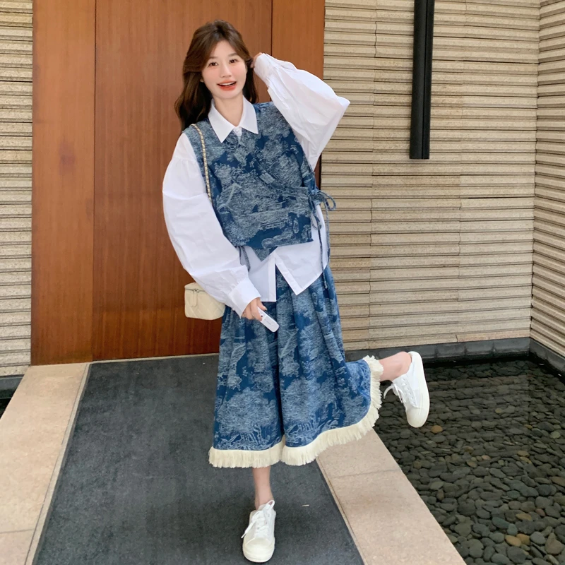 刺绣牛仔马甲半身裙套装女2025秋季新款设计感小众甜美减龄两件套