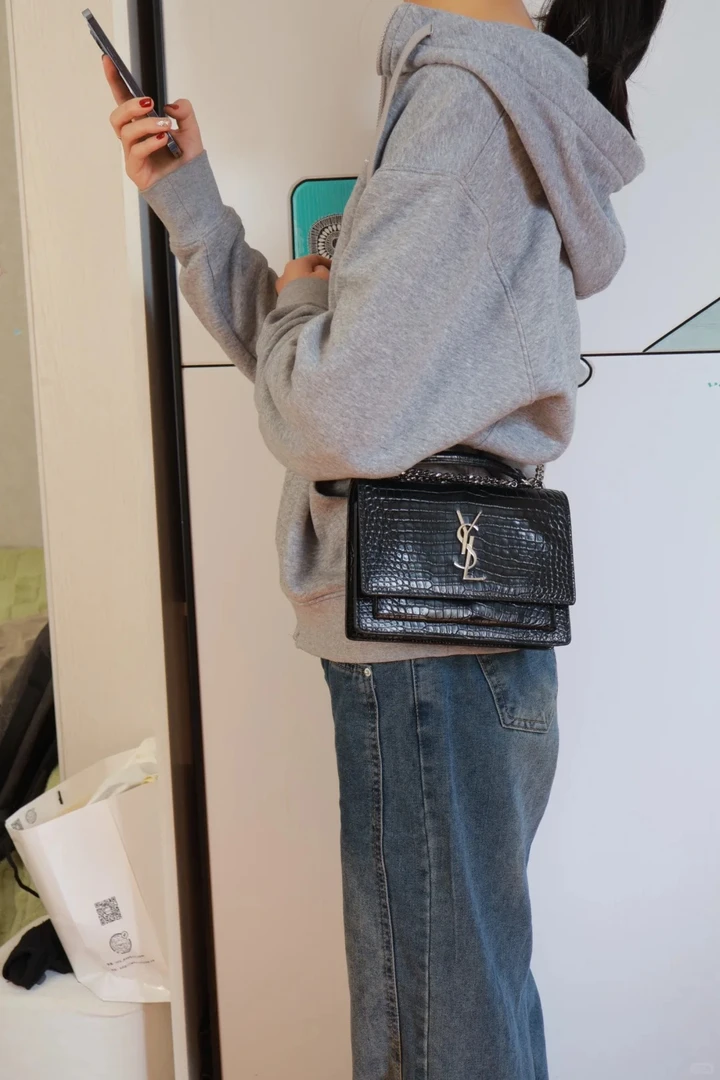 95新 YSL/圣罗兰 ysl 日落小号黑银鳄压/98新/严选