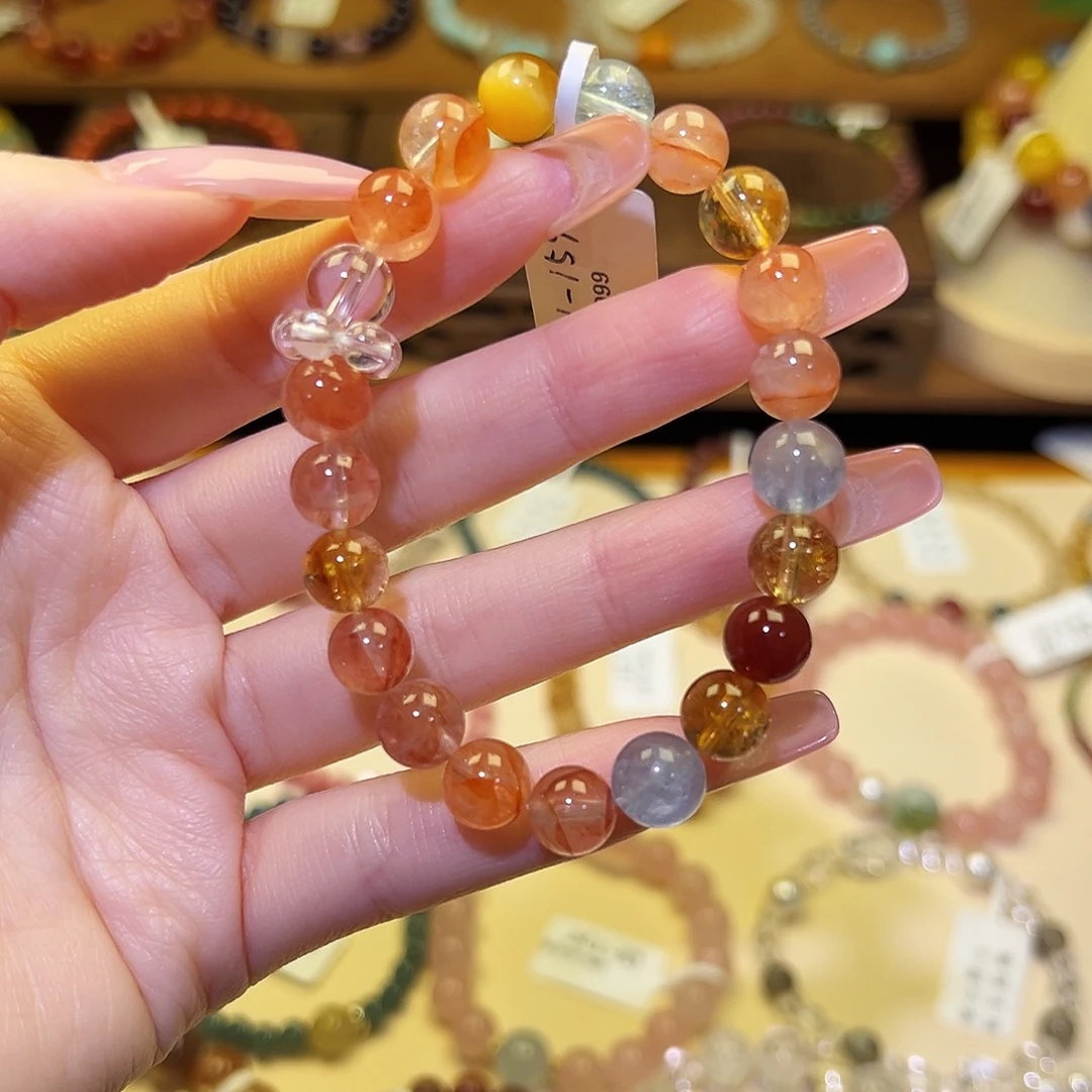 水晶银S925镀金镶嵌手串多宝1601