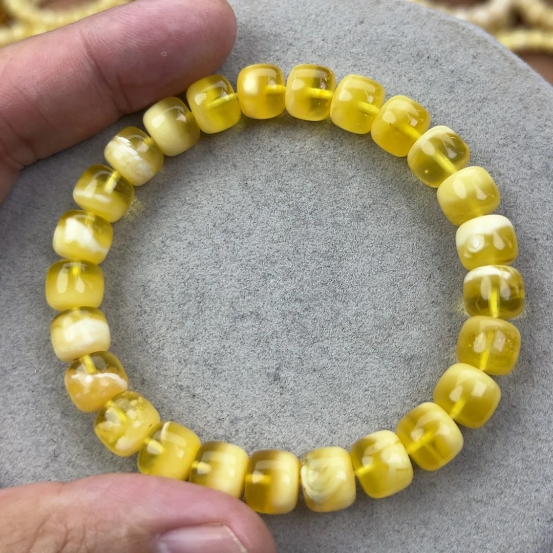 蜜蜡未镶嵌手串纯天然俄料金白聚宝盆9.5*8.5腕口18+