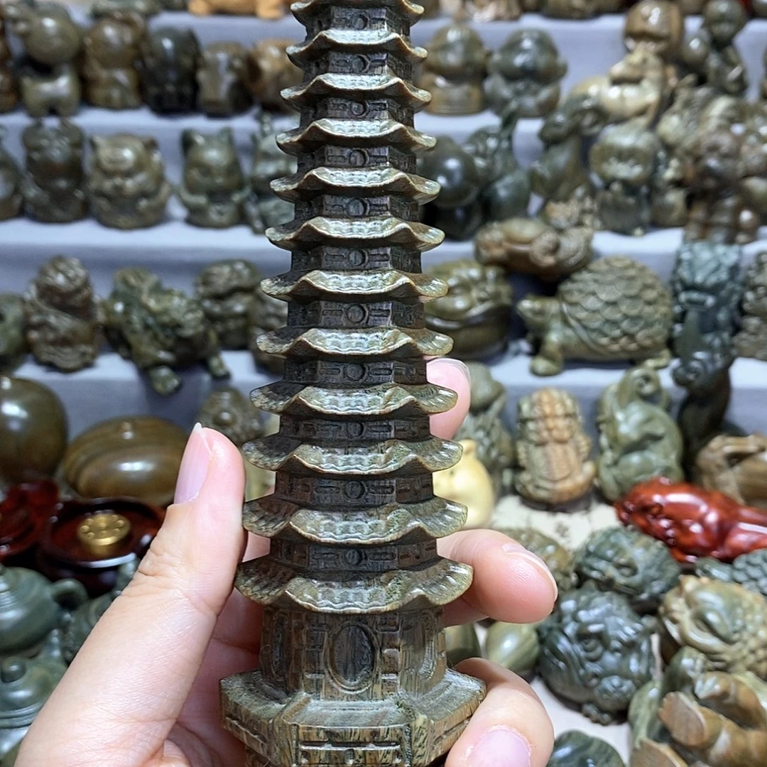 猫***丶木绿檀木文昌塔原木雕刻工艺品