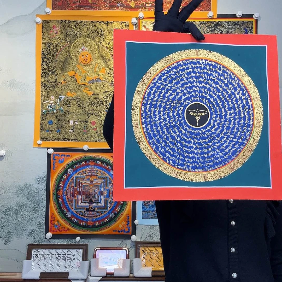 卷轴画纯手绘六字真言唐卡30厘米左右