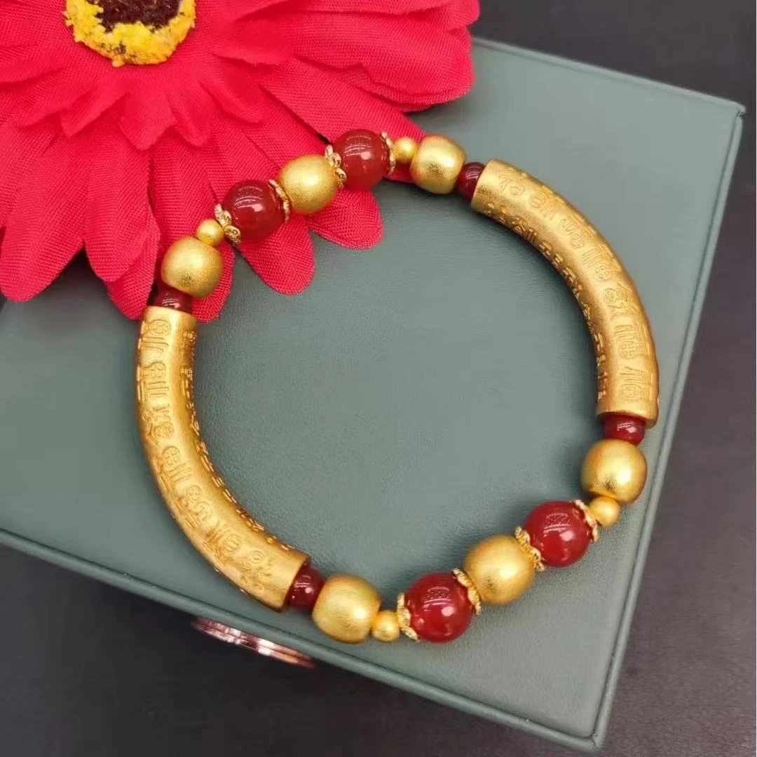 高端珠宝-天然玉石南红玛瑙百福弯管手串k351