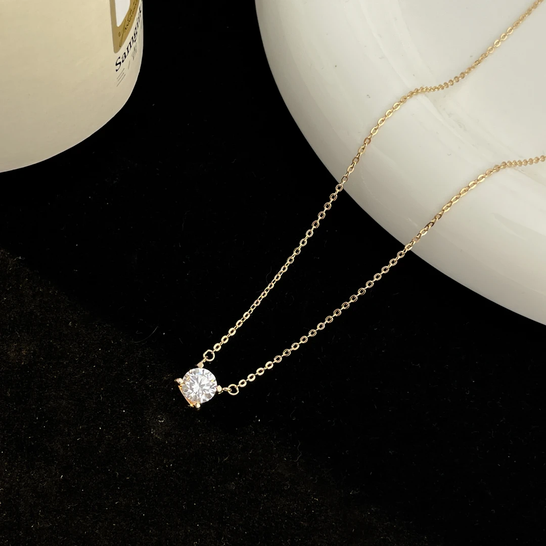 坠链均925银 气质百搭轻奢闪亮锆石银项链精致简约浪漫香槟金