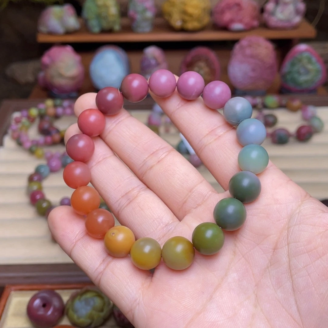 追***者玛瑙/玉髓手串未镶嵌盐源玛瑙彩虹手串