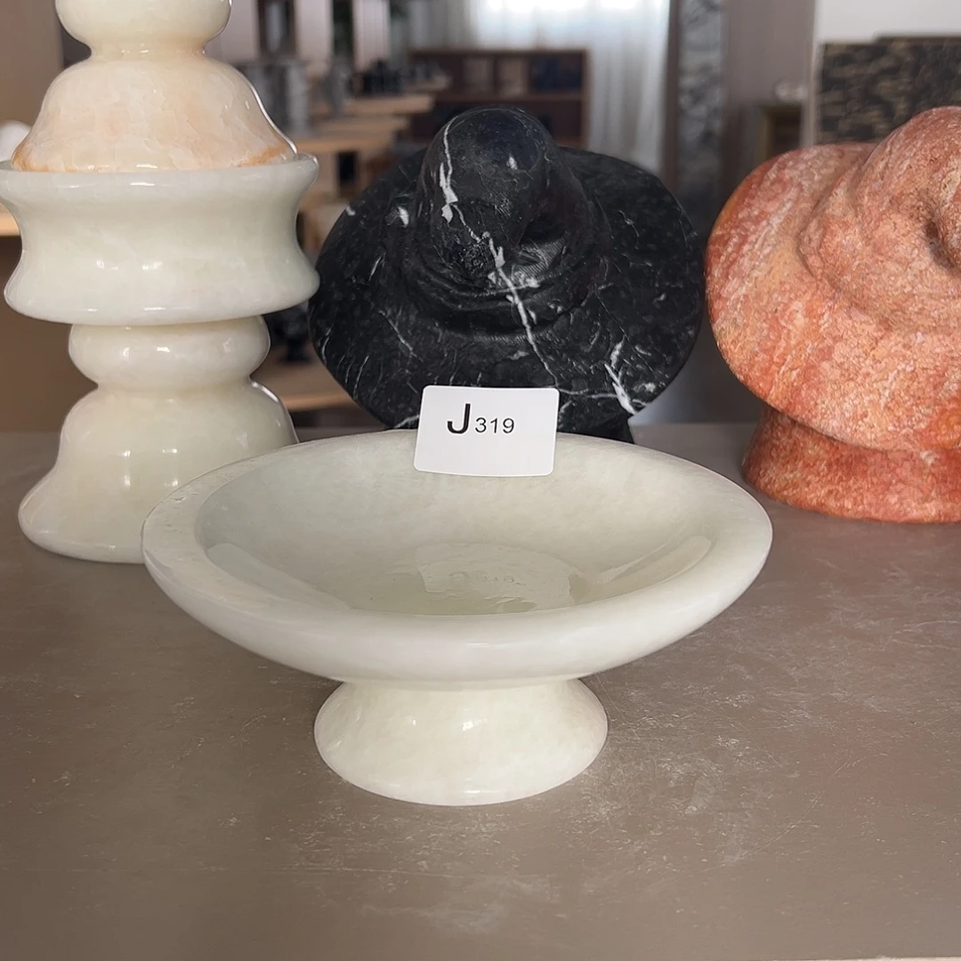 石材J319白水晶高脚果盘