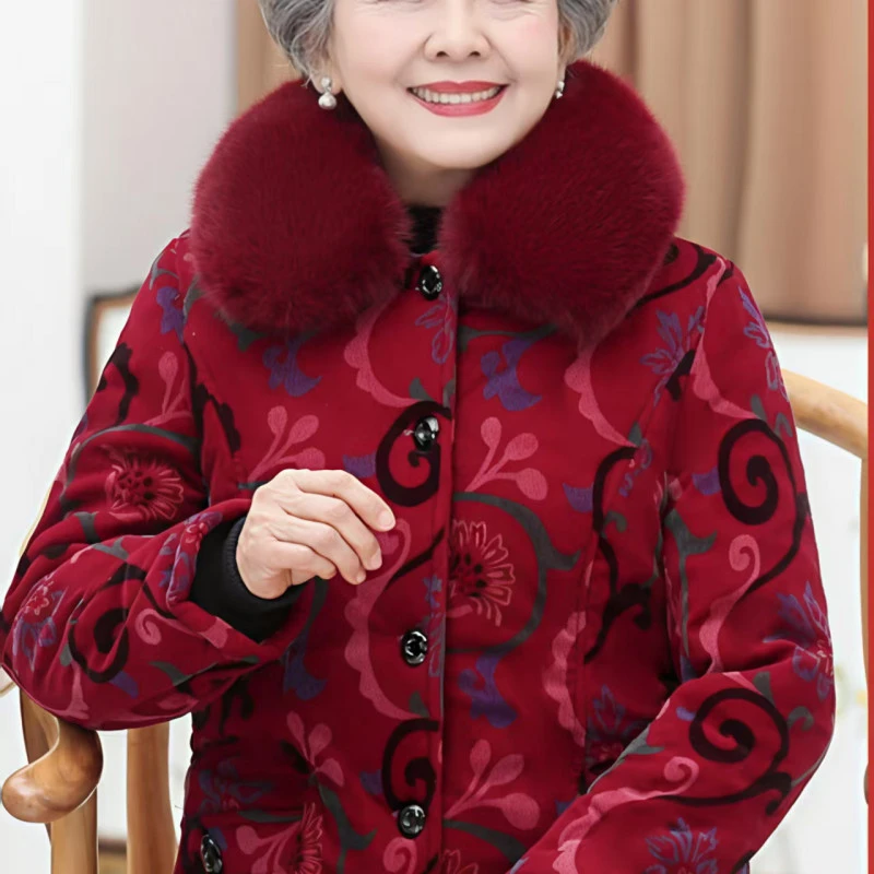 11310-奶奶冬装棉袄加绒加厚老人衣服棉衣外套老太太毛领【A仓】
