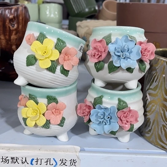 多肉绿植陶瓷花盆9.9包邮，有孔