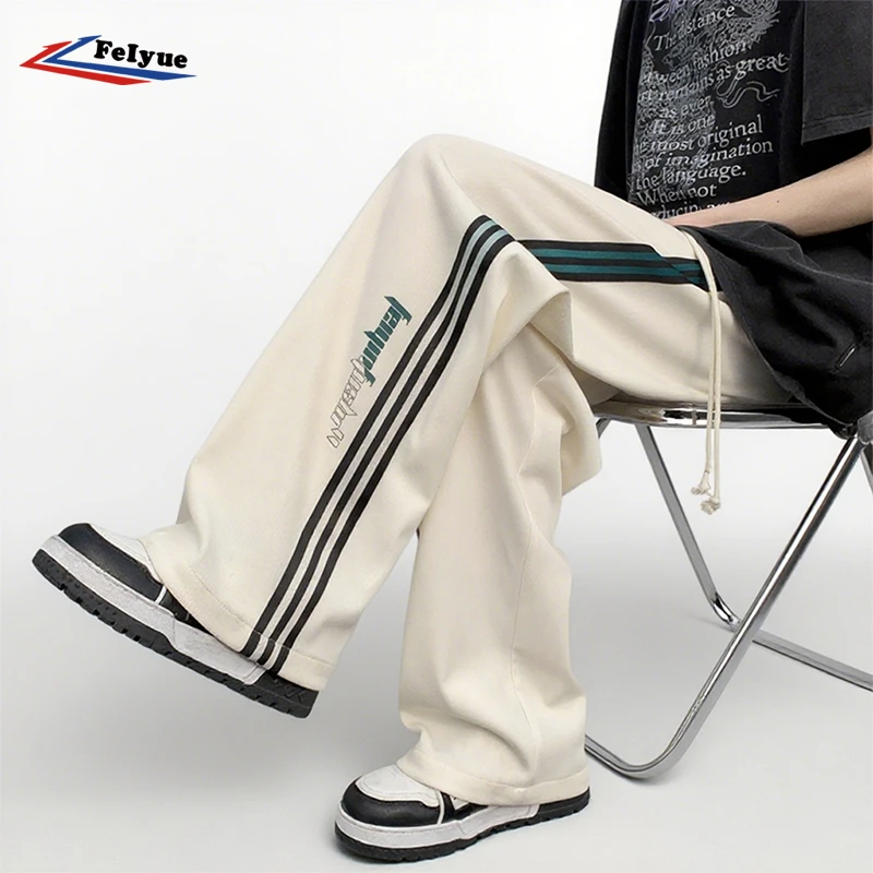 feiyue/飞跃大码休闲裤男春秋季宽松直筒透气裤子美式条纹运动裤