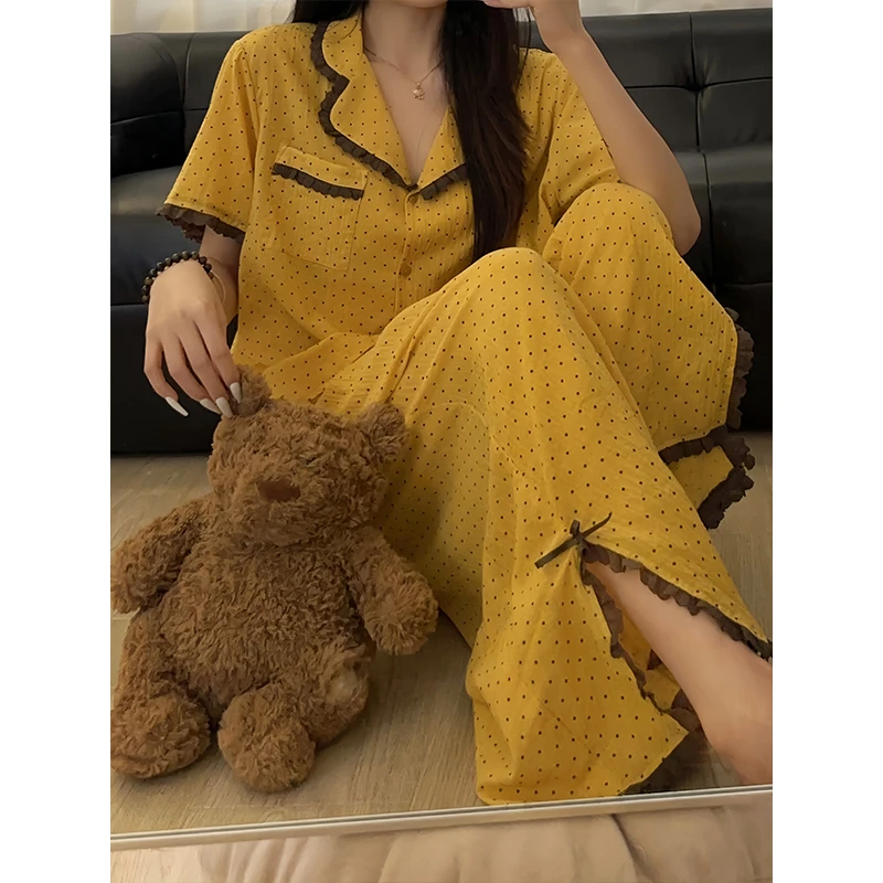 人生若只如初见睡衣女款夏季2025年新款家居服开衫长裤大码套装