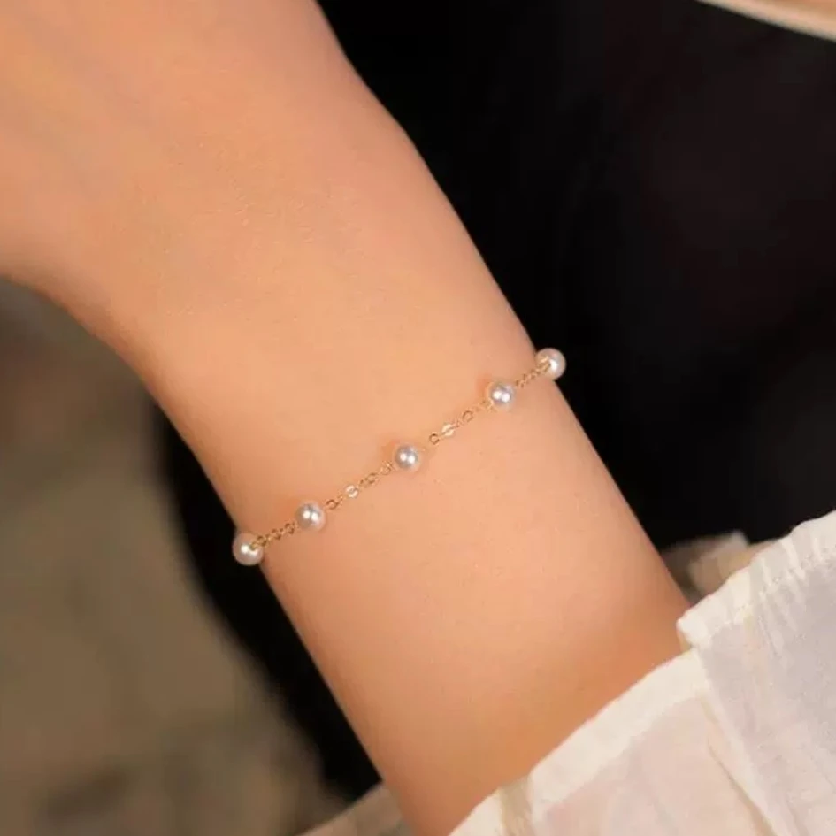 18K金正宗珍珠满天星精致款仙女手链4-5mmLXZB061