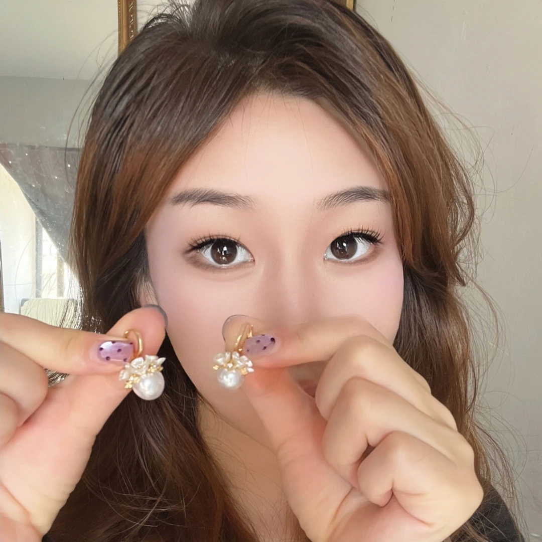 合金贝壳耳饰 花篮耳扣女森系少女甜美贝母镶钻小花朵设计耳饰气