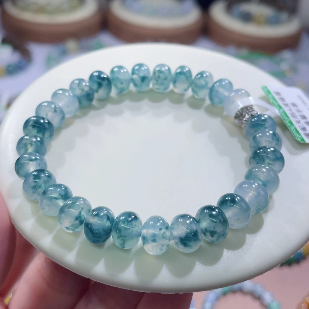 未镶嵌手链翡翠高冰梦幻山水蓝卡7.5-8.7