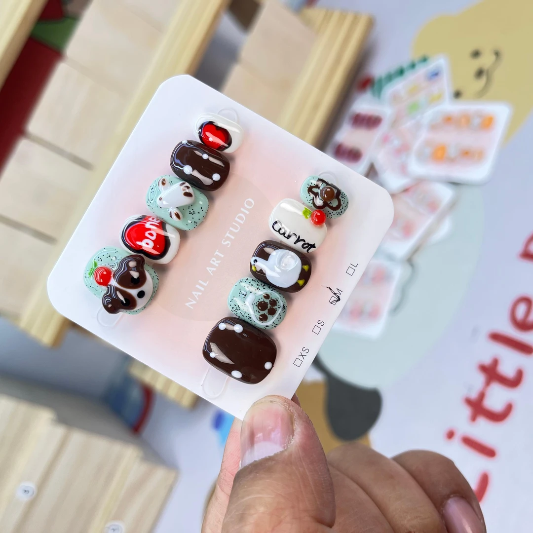 小狗大鹅~捏~捏~穿戴甲美甲夏季多巴胺可爱卡通纯手工夏季