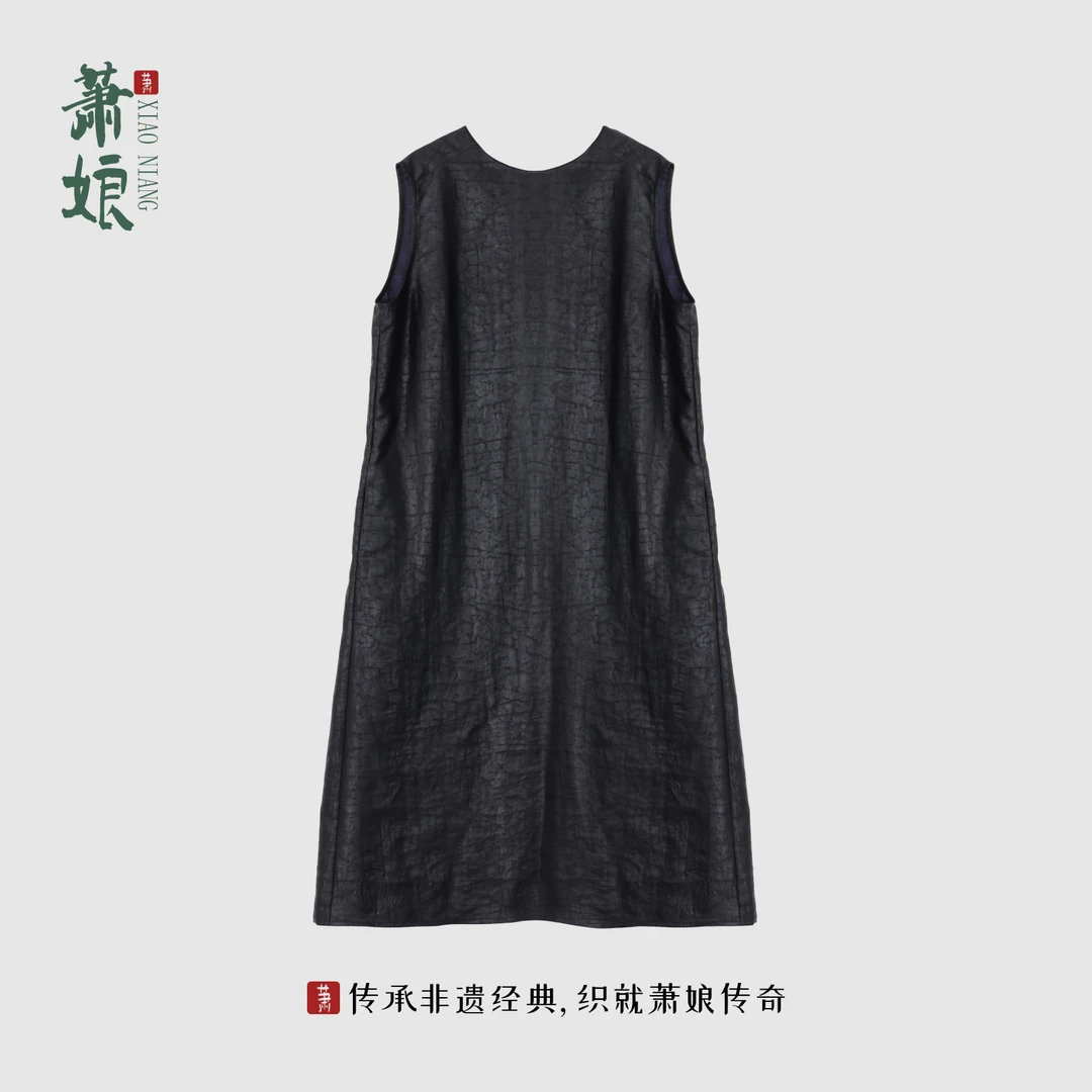 萧娘【墨璃】彩色缎龟香云纱新中式宽松复古连衣裙桑蚕丝中国风5448