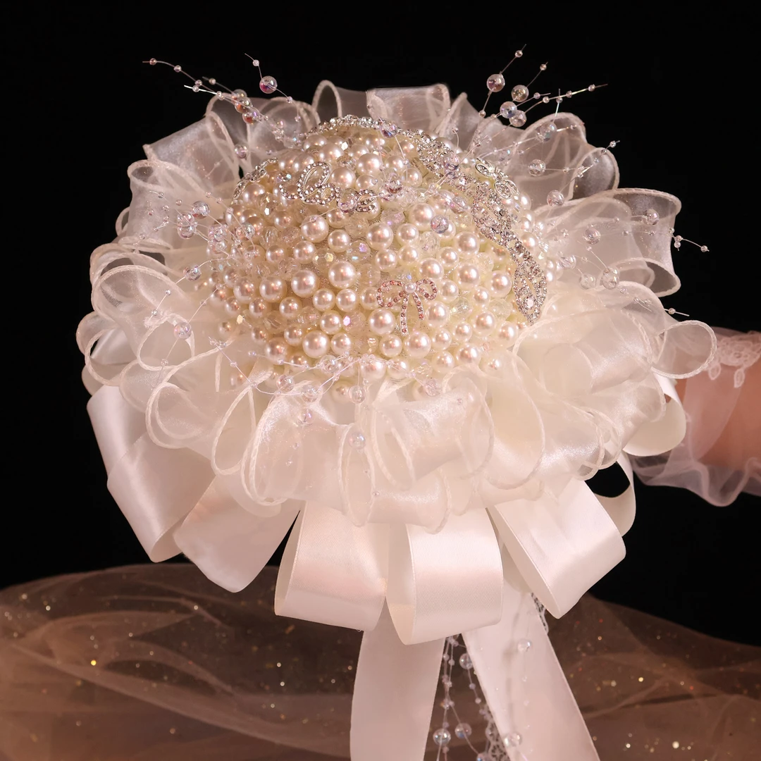 新娘结婚手捧花送闺蜜结婚礼物宫廷高级重工珍珠DIY材料包和成品