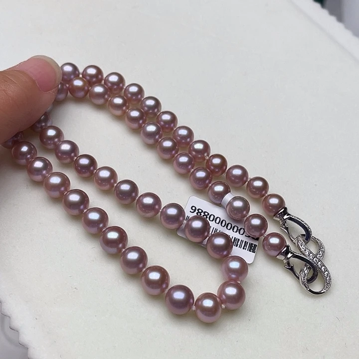 淡水珍珠银S925镶嵌颈饰卡8➕高品极光紫毕业级收藏级