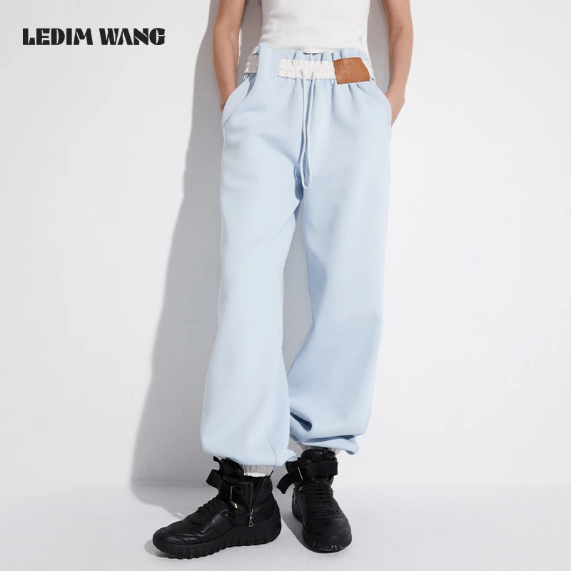 ledim wang设计感解构腰头运动裤女2025春夏新款直筒束脚休闲裤