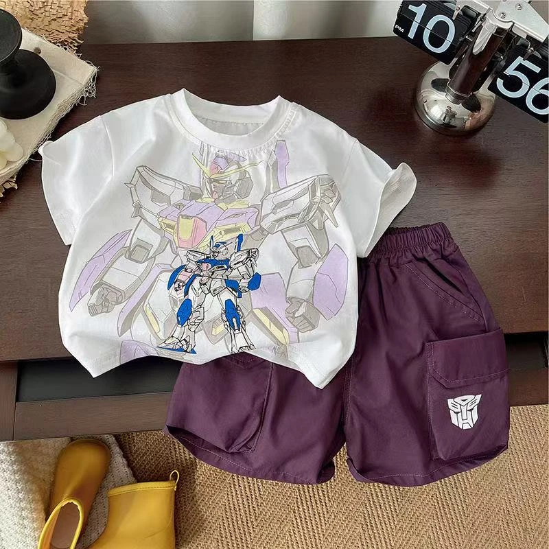 男中小童网红时尚洋气套装文艺卡通风套装潮流小童运动夏季潮