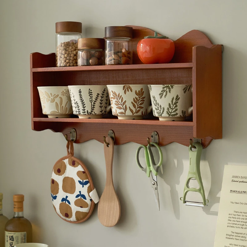 zakka餐厅厨房置物架搁板实木收纳格架壁挂墙面装饰北欧储物吊柜