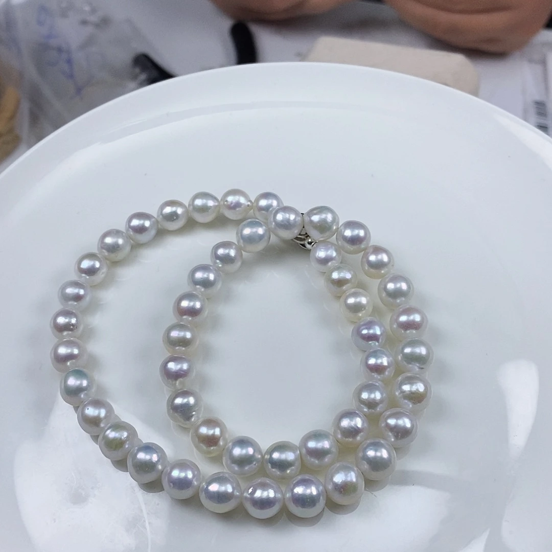 木***姐淡水珍珠白珍珠项链8m+银S925镶嵌