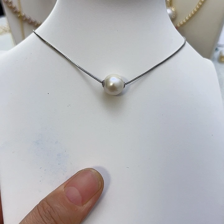 银S925镶嵌白珠银色路路通吊坠淡水珍珠
